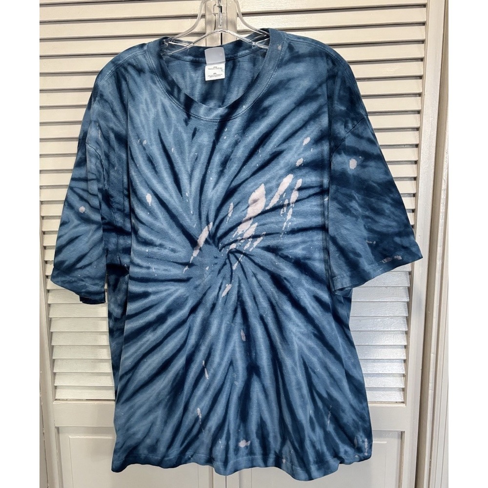 Tie Dye Blue Crew Neck Short Sleeve T-Shirt Size 2XL Boho Hippie Summer